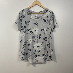 LuLaRoe Large Floral Gray Stretch Floral Tunic Shirt